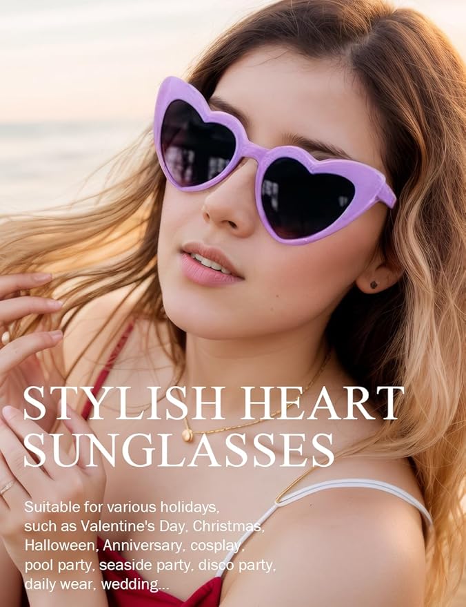 8 Pack Heart Sunglasses Vintage Cat Eye Heart Glasses Retro Bachelorette Bride Sunglasses Bulk for Women