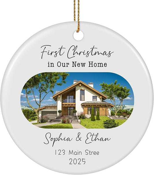 Personalized First Christmas in Our New Home Ornament 2025, Housewarming Gifts New House Photo Christmas Ornaments Christmas Tree Decoration, House Warming Gifts for Couples Owners Men Women