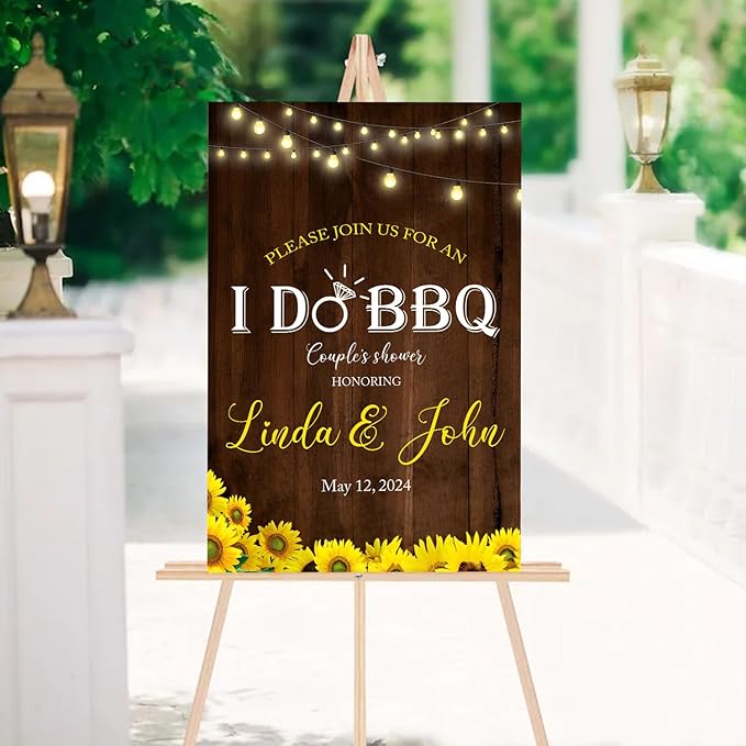 Personalized I Do BBQ Welcome Sign, Rustic Couple's Shower Sunflower Yellow Printable Invite, Engagement Party Reception Sign