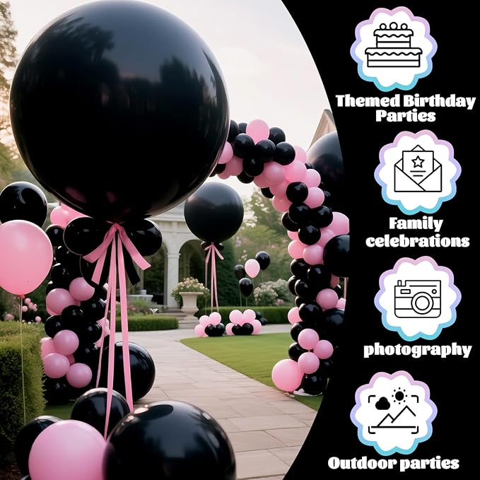 KAWKALSH Black Balloons 9pcs 36 Inch Extra Large Big Jumbo Giant Matte Black Latex Helium Balloons for Graduation Halloween New Year Anniversary Birthday Retirement Party Decorations