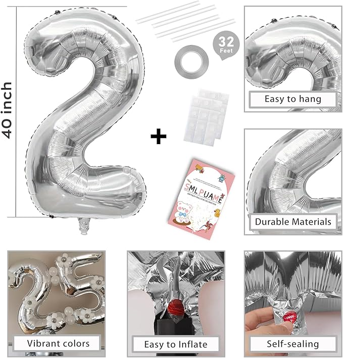 Smlpuame 40 Inch 2025 Balloons Silver, Large Foil Number Balloons for Happy New Years Festival Celebration Party Supplies Class of 2025 Graduation Decorations