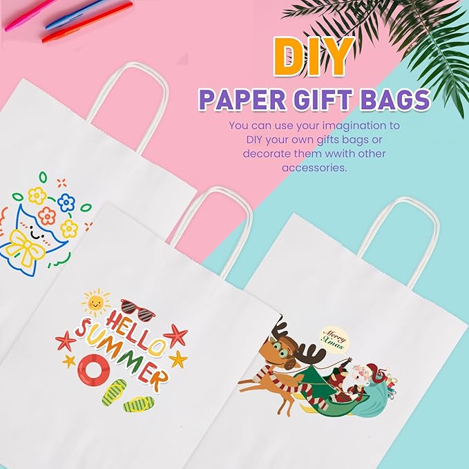 XPCARE White Paper Bags, 100 Packs 10x5x13 Inch Gift Bags with Handles Bulk Paper Bags with Handles Retail Kraft Paper Bag White Gift Bag for Wedding Party Shopping