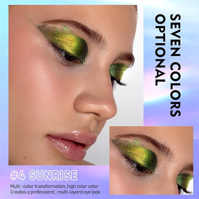 MAKI YIKA Liquid Eyeshadow Chameleon Metallic Eyeshadow Color Shifting Highly Pigmented Long Lasting With No Creasing Multichrome Eye Topper Glitters (#4 Sunrise)