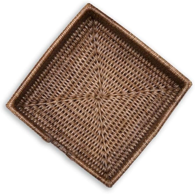 Caspari Rattan Luncheon Napkin Holder in Dark Natural Brown, 1 Each