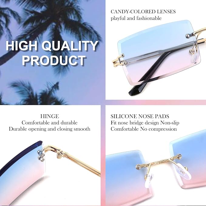 FEISEDY Vintage Rimless Sunglasses Rectangle Frameless Candy Color Glasses Women Men B2642
