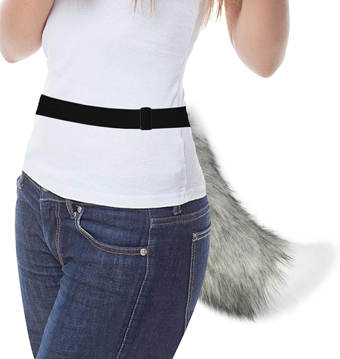 Adolala Faux Fur Wolf Fox Tail with Adjustable Elastic Belt Halloween Cosplay Costume Accessory