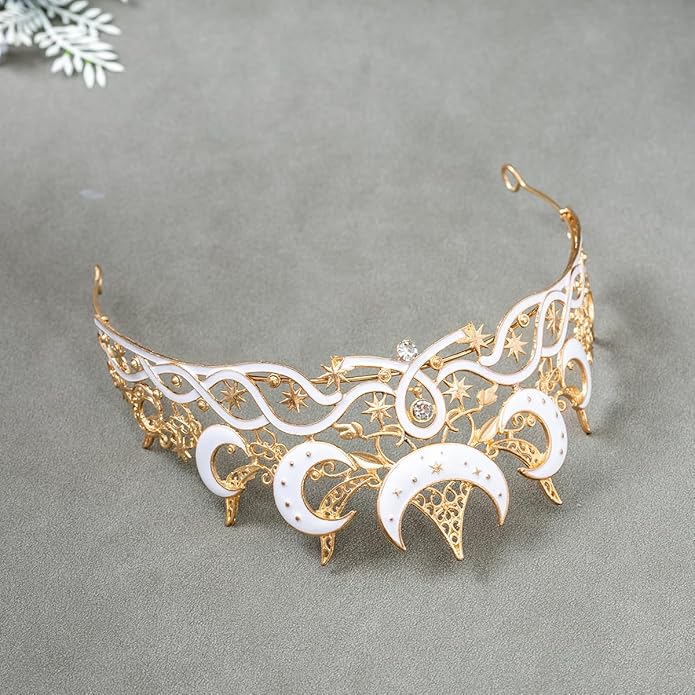Gothic Black Moon Star Tiara Crown for Women Girls, Retro Celestial Witch Headpiece with Crescent Moon and Stars, Costume Cosplay Halloween Party Prom Wedding Birthday Accessories