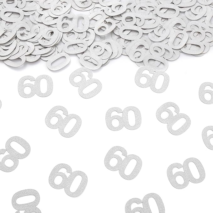 Silver Glitter 60th Bithday Confetti - Number 60 for Birthday, Anniversary Table Confetti Party Supplies, 60 Fabulous Decoration