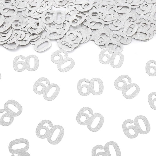 Silver Glitter 60th Bithday Confetti - Number 60 for Birthday, Anniversary Table Confetti Party Supplies, 60 Fabulous Decoration