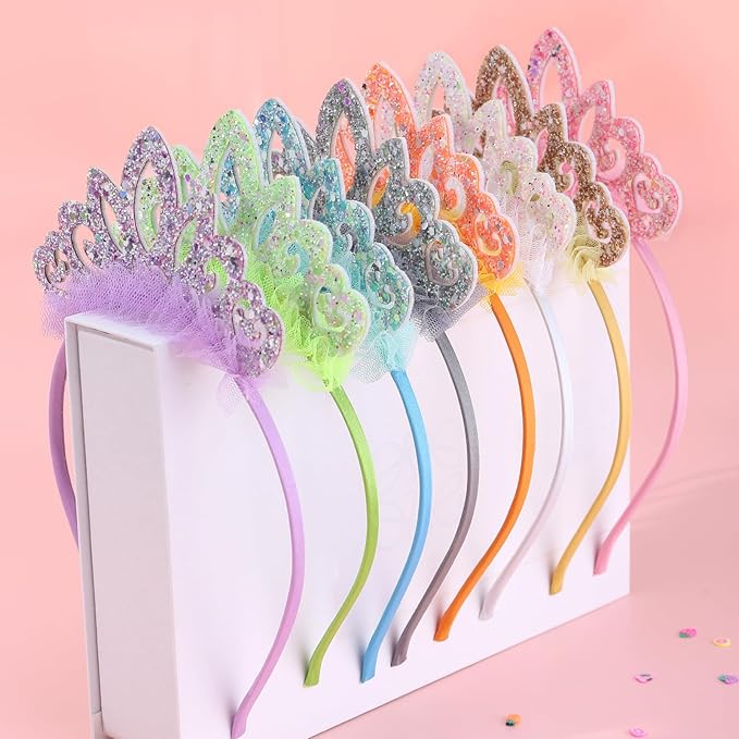 Birthday crown，8 Pack Princess Crown Headband, Glitter Sequin Crown Headband, Shiny Tiaras and Crowns Hair Accessories for Birthday Party, Proms, Gifts