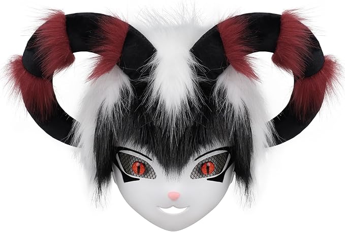 Faux Fur Animal Fox Cow Horn Face Mask for Masquerade Halloween Party Cosplay Costume Accessory