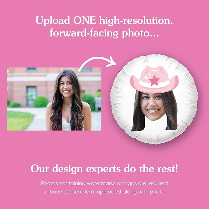 Big Dot of Happiness Personalized Pink Rodeo Cowgirl Fun Face Photo Balloon, Western Bachelorette or Birthday Party Decorations, Custom Double-Sided Circle Mylar, 1 Piece