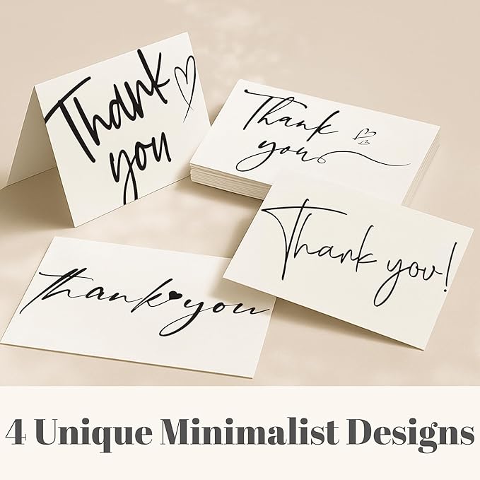 60 Pack Thank You Cards Bulk with Kraft Envelopes and Stickers – 4x6 Inch Elegant Minimalist Designs, Perfect for Business, Wedding, Baby & Bridal Shower, Graduation, Funeral or Personal Notes