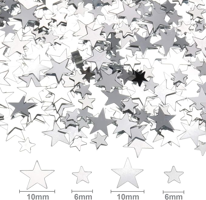 Hestya 60g Star Confetti Glitter Table Confetti Metallic Foil Stars for Christmas Party Wedding Festival Decorations(Silver,10mm and 6mm)