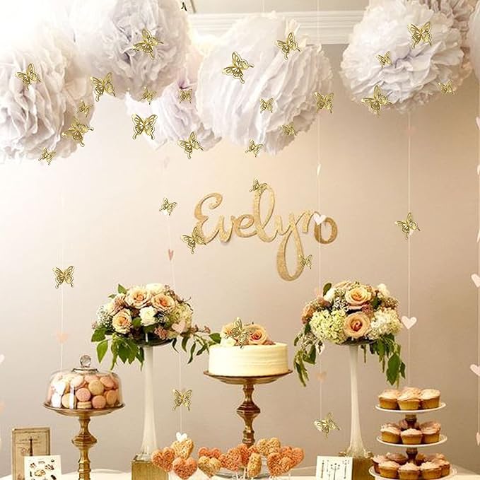 40 PCS Gold Lively 3D Butterfly Cupcake Toppers Mixed Size Hollow Art Butterfly Cupcake Topper Baby Shower Wedding Anniversary Birthday Party Cake Wall Decorations Supplies