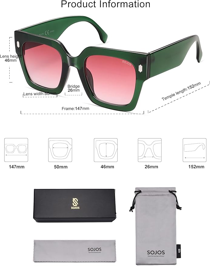SOJOS Vintage Oversized Square Sunglasses for Women,Retro Womens Luxury Big Large Sun Glasses UV400 SJ2194
