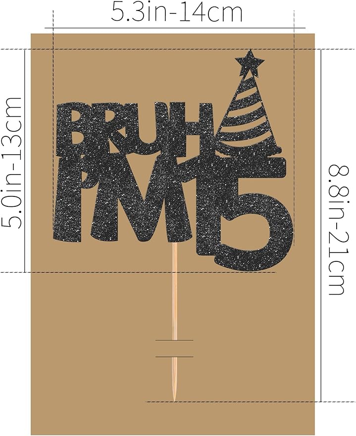 Bruh I’m 15 Cake Topper - Glitter Black 15th Birthday Cake Decorations, 15 Years Old Birthday Cake Smash Decor (15)