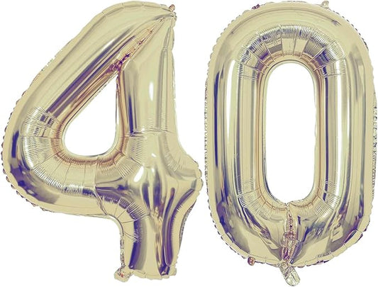 Champagne Gold 40 Number Balloons, 40 Inch Giant Number 40 Balloons Foil Mylar Helium Light Gold Number Balloons for 40th Birthday Party Supplies Anniversary Event Celebration Decorations