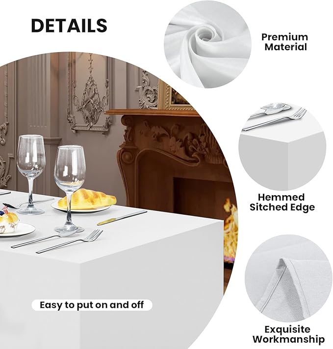 Ascoza 2 Pack Fitted Tablecloth for 8 Foot Rectangle Tables 96 x 30 Inch White Table Covers Water Resistant Polyester Table Cloth for Wedding, Parties,Display, Trade Show (White)