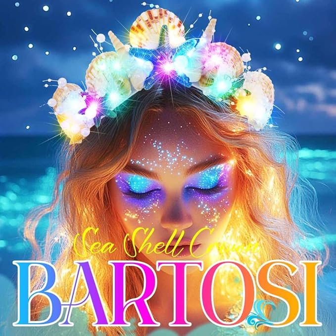 BARTOSI Mermaid Crown Light Up Seashell Headband Mermaid Costume Hair Accessories for Women