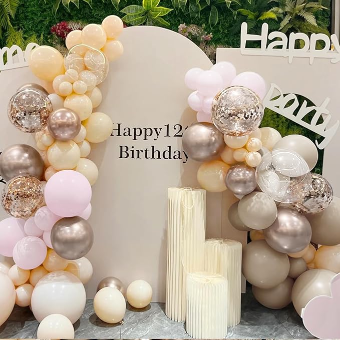 Boho Nude Neutral Balloon Arch Kit, 166Pcs Pastel Brown Maca Light Orange Nude Champagne Gold Metallic Balloons Garland for Baby Shower Gender Reveal Birthday Party Decoration