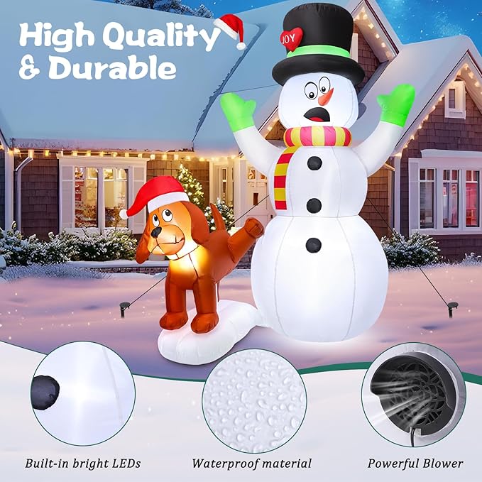 FunFanso 5.5 FT Inflatable Snowman with Puppy Dog, Christmas Outdoor Yard Decoration, Blow Up Shocked Snowman with Peeing Doggie, Built-in LED Lights, Xmas Fun Gift, Patio Lawn Garden Home Party Decor