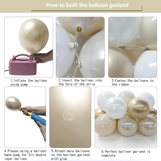 White Gold Balloon Arch Double Stuffed Pearl White Sand Cream Gold Chrome Balloon Garland Kit for Christmas New Year Birthday Baby Shower Wedding Engagement Baptism Party Decorations