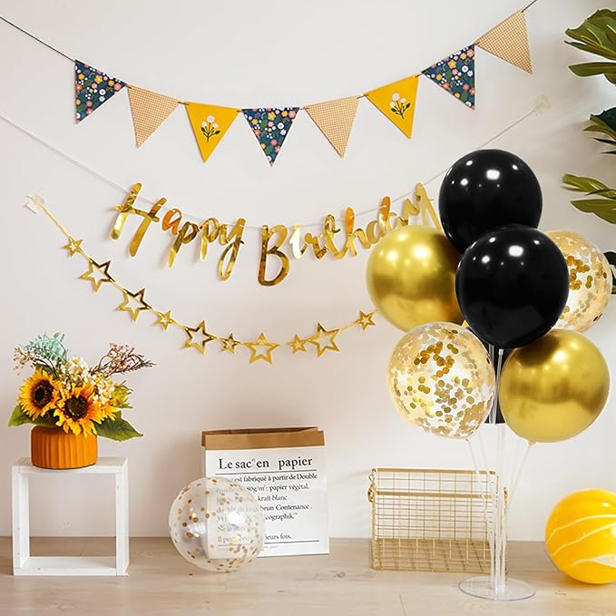 6 Set Balloon Stand with Balloons, Black and Gold Party Decorations, Birthday Graduation Retirement Father's Day Halloween New Years Decorations 2025
