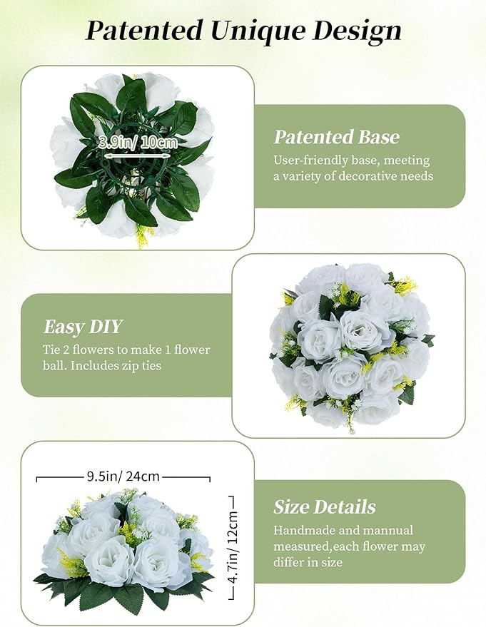 BLOSMON White Flowers for Wedding Centerpieces: 10 Pcs Artificial Roses Flower Balls for Table - Fake Silk Kissing Bouquet Floral Arrangement Center for Home Party Event Decor