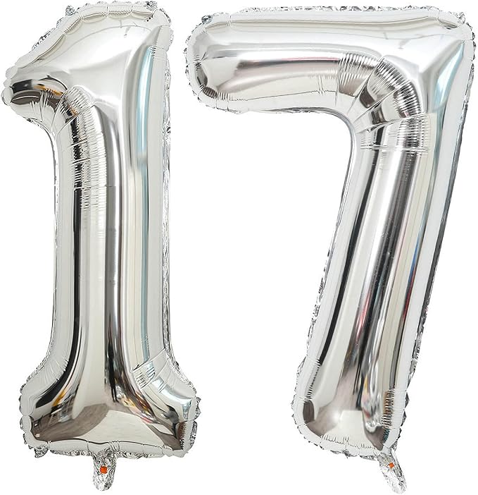 40 Inch Silver 17 Number Balloons Giant 17 Balloons Silver Birthday 17 Balloons 17th Birthday Anniversary Party Decorations Supplies