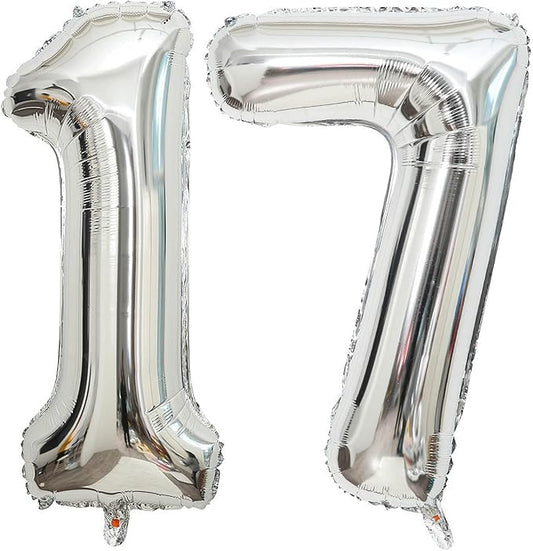 40 Inch Silver 17 Number Balloons Giant 17 Balloons Silver Birthday 17 Balloons 17th Birthday Anniversary Party Decorations Supplies