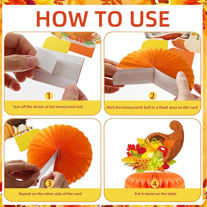 9Pcs Fall Centerpiece Table Decorations Fall Party Decorations Thanksgiving Table Centerpiece Turkey Centerpiece Pumpkin Honeycomb for Thanksgiving Table Decoration Autumn Birthday Party Supplies