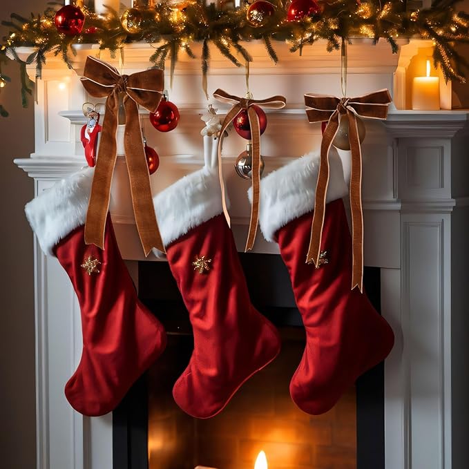 Yilloog 3/8'' 5/8'' 1'' 90 Yards Christmas Velvet Ribbon Vintage Satin Fabric Velvet Ribbon Roll for Christmas Tree Ornaments Decoration Gift Wrapping Bow DIY Crafts (Brown)