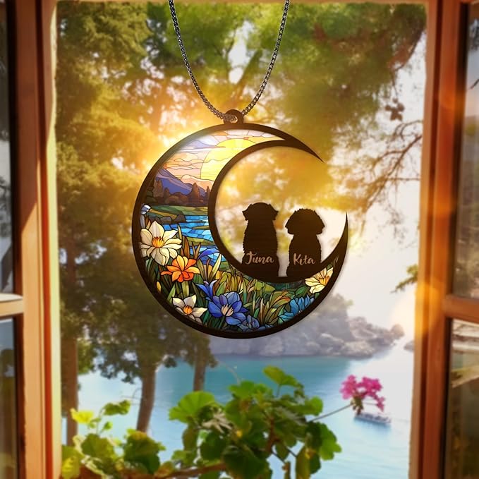 Dog Memorial Suncatcher Personalized Name Shapes Pet Ornament Window Car Hanging Sympathy Gift for Loss of Pet Bereavement Keepsake Remembrance Gifts for Dog Lovers Outdoor Decor