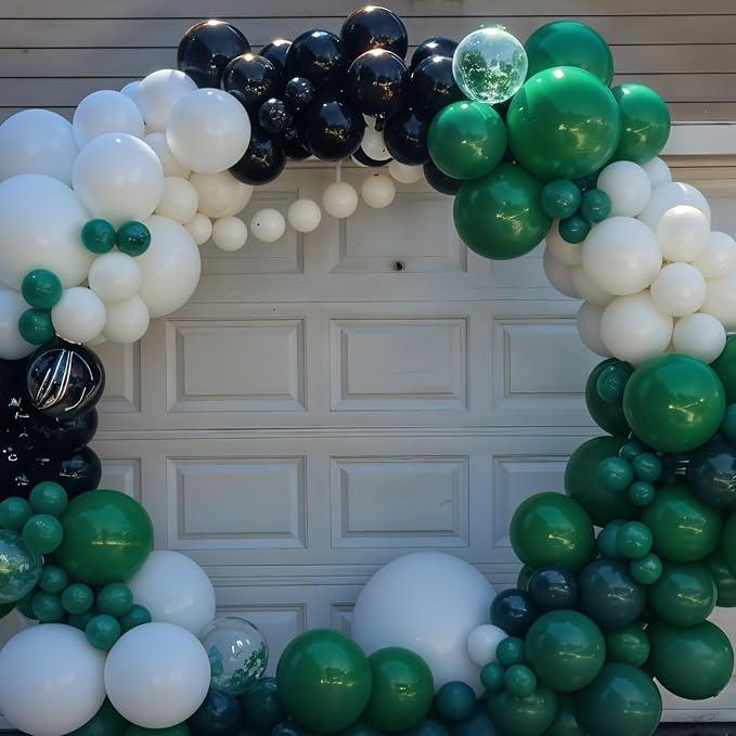 Green Black White Balloons, 50pc Soccer Birthday Balloons, Dark Green Light Green Balloon, Soccer Printed Balloon for Boy Man Sports Game Football Theme Birthday Party Baby Shower Bachelorette Decor