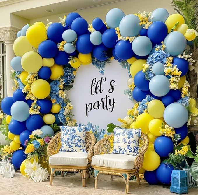 Royal Blue Yellow Balloon Arch Kit Double Stuffed Navy Dark Blue Pastel Yellow Balloon Garland for Bridal Wedding Baby Shower Birthday Main Squeeze Lemon Pooh Summer Graduation Banana Party Decor