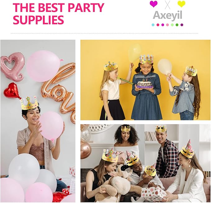 38 Pcs Paper Crowns for Kids Boys Girls Adults Princess Prince King, Classroom Crown, Birthday Party Hats with Gold Gem Jewels Number Letter Stickers, DIY Decorate Decor Favor Supplies