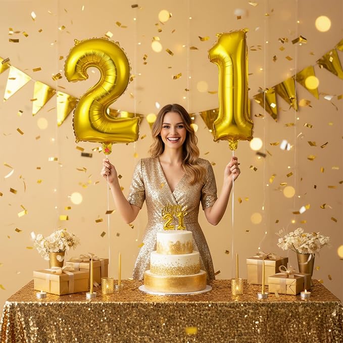20 Pcs Number Balloons 16 Inch Gold 0-9 Number Foil Balloons Gold Custom Digital Balloon for Birthday Party Engagement Graduations Anniversary Baby Shower Decorations Party Supplies