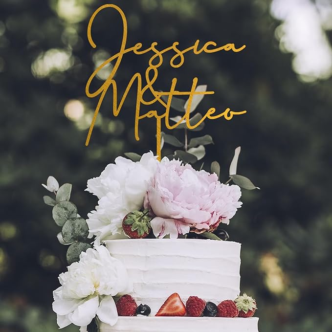 Noni Luxury Personalized Wedding Cake Topper with date and heart, Rustic Cake Topper, Mr and Mrs Cake Toppers for Wedding, Custom Cake topper, Custom Couples Script Cake Topper for Weddings