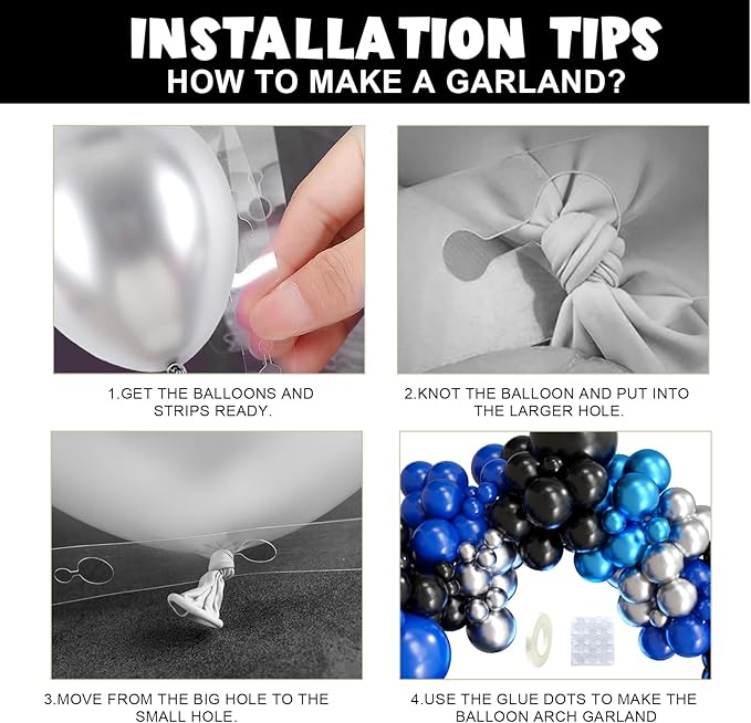 Paready Blue Black Balloons Garland Arch Kit, 122Pcs Blue Silver Metallic Balloons Arch for Birthday Baby Shower Graduation Wedding Bridal Shower Party Decorations