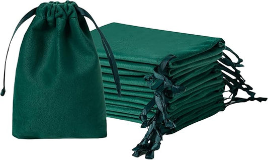 12pcs Forest Green Velvet Drawstring Bags 4x6 inches Small Velvet Cloth Gift Bags Jewelry Pouches for Bracelet Storage Wedding Party Favor Christmas