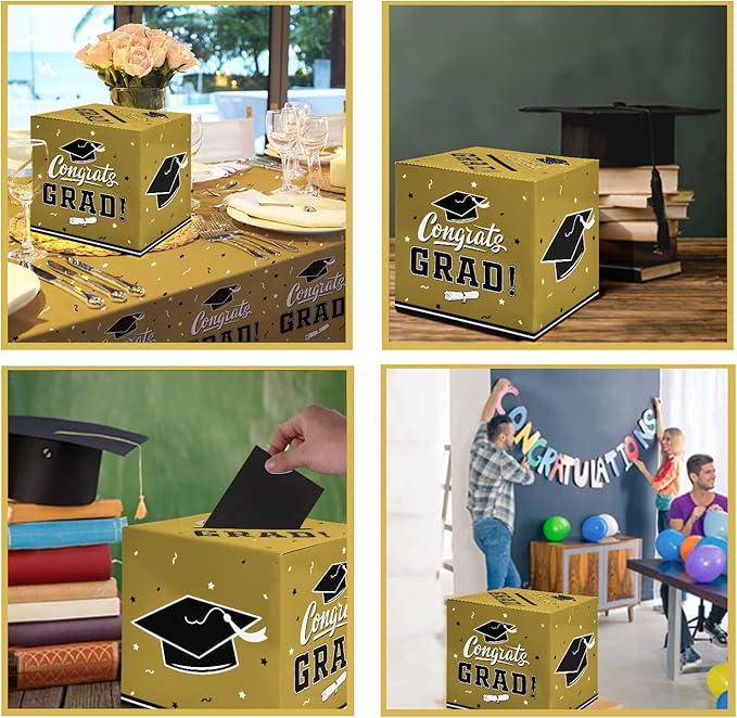 Gatherfun Graduation Party Decorations Box and Card Box for Gift, Favors, Decor, and Party Supplies - Gold