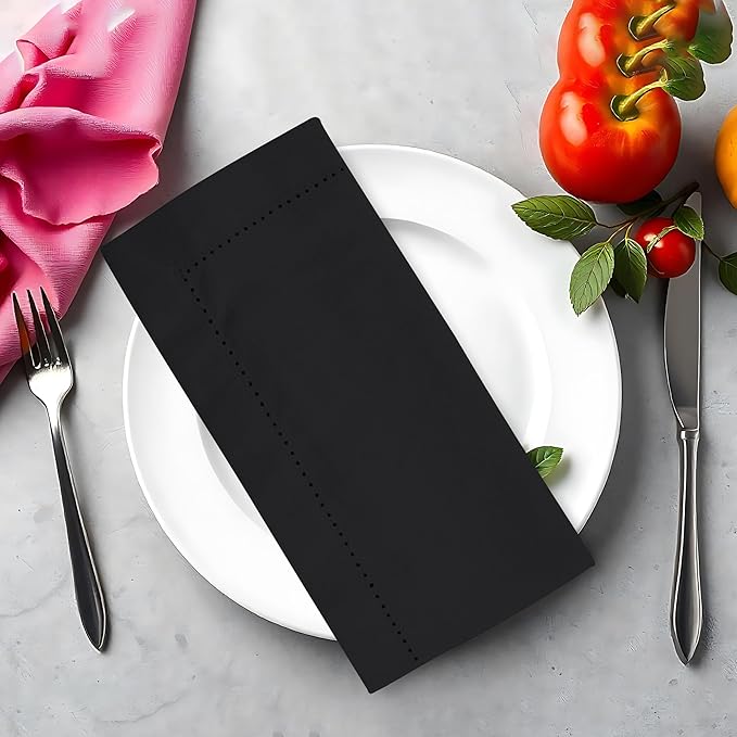 Urban Villa Halloween Cloth Napkins Black Color Dinner Napkins Hemstitch 20''x20'' (Set of 12) 100% Cotton Absorbent Napkins Soft Durable Reusable Washable Ideal for Events Parties Everyday use
