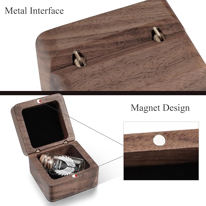 SOITIS Customized Wooden Box for Ashes - Small Glass Urn for Human Ashes Keepsake, Mini Urns for Ashes Cremation Holder, Funeral Keepsake for Women Men-White Wings Urn