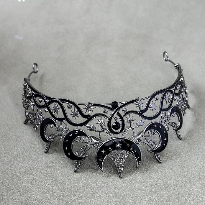 Gothic Black Moon Star Tiara Crown for Women Girls, Retro Celestial Witch Headpiece with Crescent Moon and Stars, Costume Cosplay Halloween Party Prom Wedding Birthday Accessories