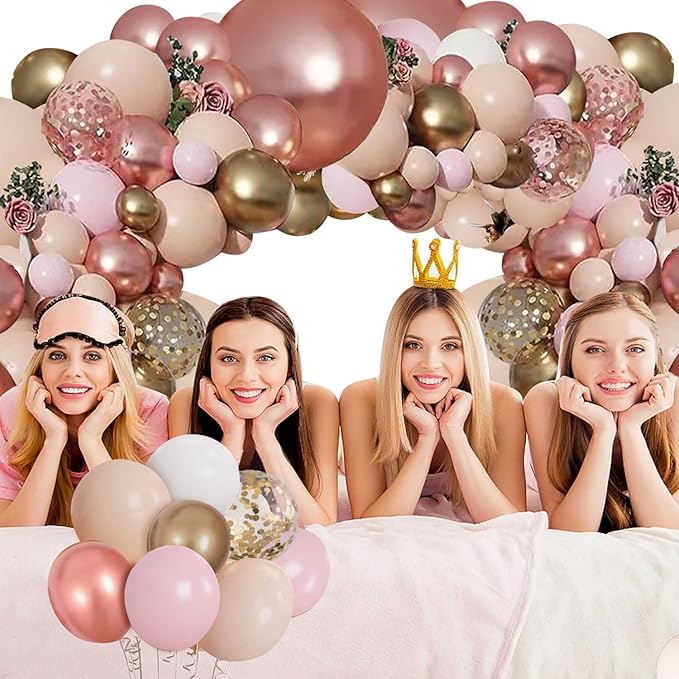 Rose Gold Pink Balloon Garland Kit, Pastel Pink Gold Metallic Nude White Balloons Rose Gold Confetti Balloons for Bridal Shower Wedding Birthday Princess Party Decorations