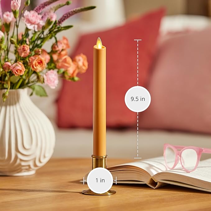 Luminara - Flameless Battery Operated Taper Candle - Sunlit Honey - Pack of 1-1x9.5 - LED Flickering Flame - Realistic Safe for Home Kids and Pets