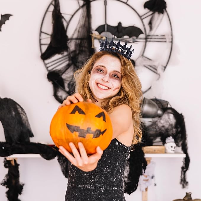 Black Queen Crown for Women Crystal Tiara for Girl Rhinestone Wedding Headband for Bride Hair Accessories for Costume Birthday Party Prom Gifts