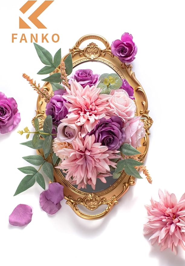 FANKO Rose Artificial Flowers Combo for DIY, Fake Purple Rose Silk Flowers Greenery, Faux Flowers for Wedding Bridal Bouquet, Baby Shower, Table Centerpieces, Floral Arrangement, Party Home Decoration