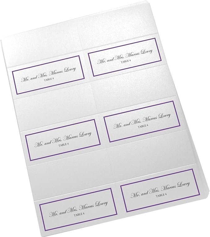 Single Line Border Printable Place Cards, Purple (Choose Color), Set of 60 (10 Sheets), Laser & Inkjet Printers - Wedding, Party, Dinner, and Special Events - Made in the USA
